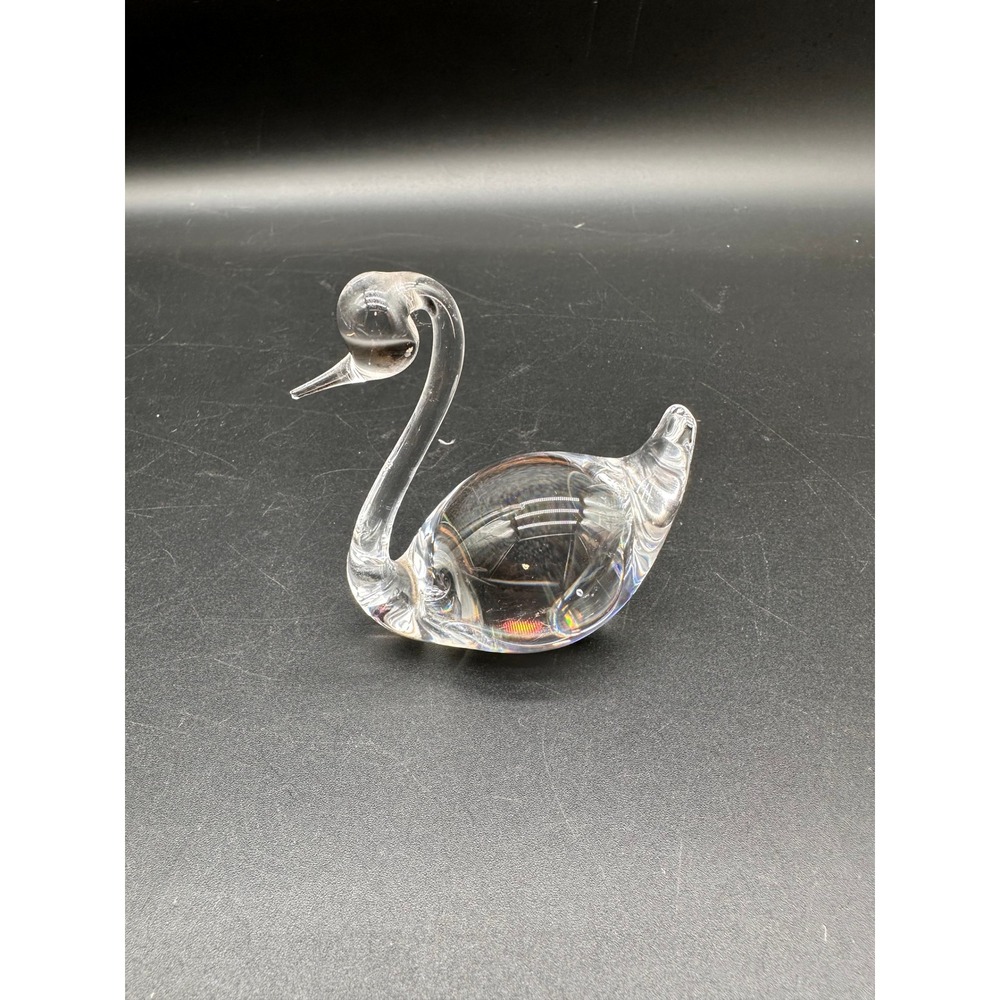 Vintage Clear Glass Swan Figurine Paperweight 3.5" Hand Blown Art Glass Bird